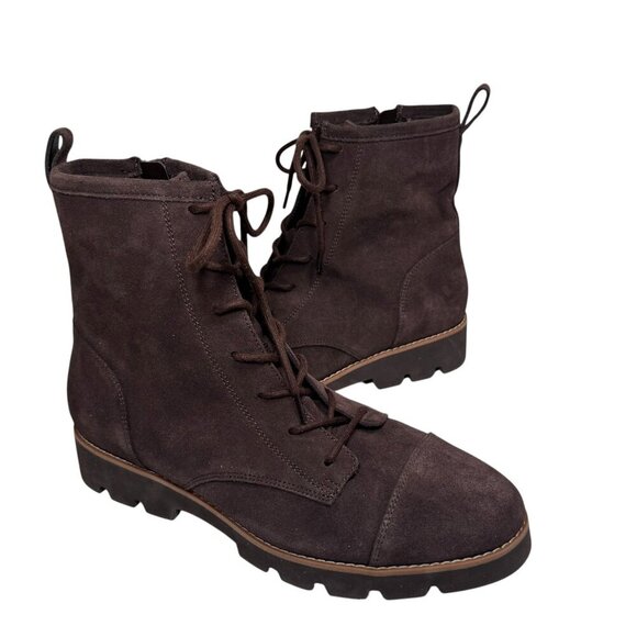 Vionic Lani II Combat Boots Sz 9 Chocolate Brown Suede Arch Support NEW - Picture 2 of 6